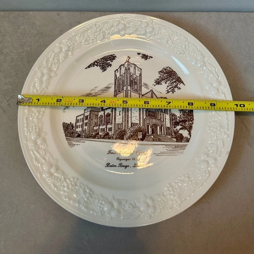 Homer Laughlin Plate - First Methodist Baton Rouge, LA  EST 1836 Vtg. Eggshell